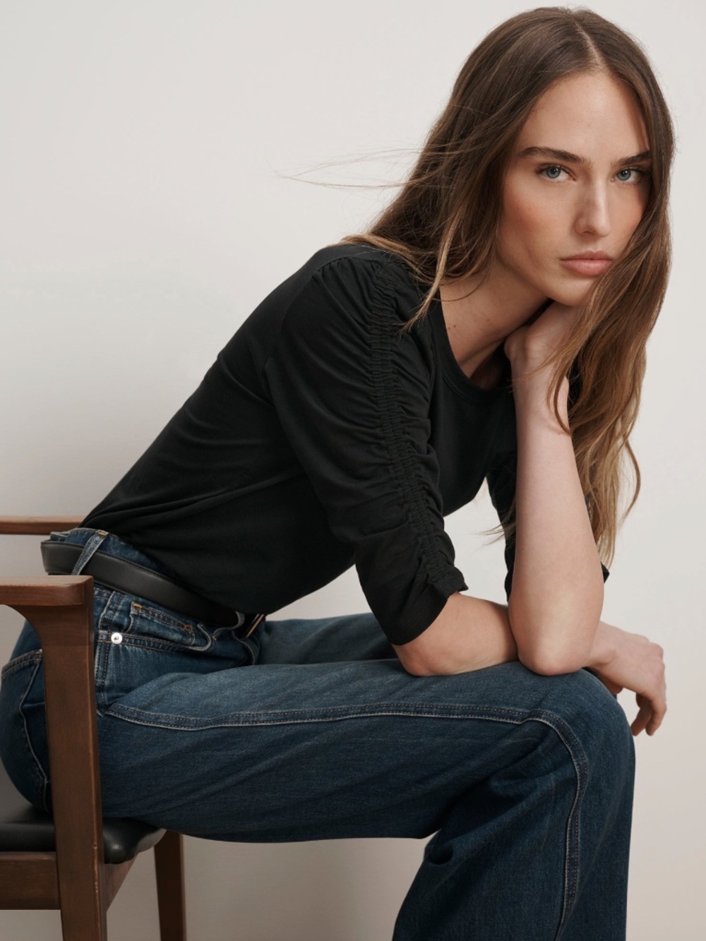 Veronica Beard Waldorf Ruched-Sleeve T-Shirt